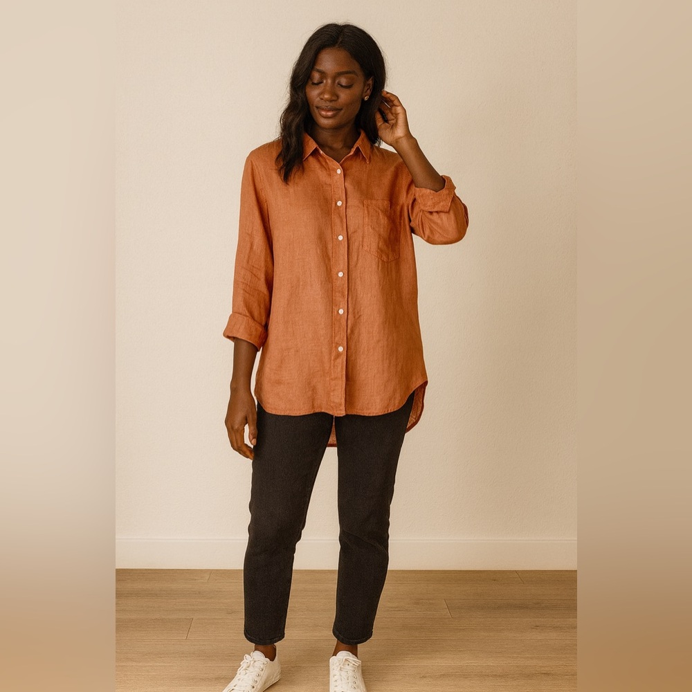 Gap 100% Linen Boyfriend Button-Up Shirt – Summer Coral – Size Large